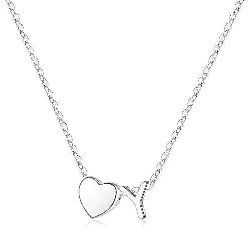 TINGN Sterling Silber Kette mit Buchstaben Kette Herz Anhänger, Herz Buchstabe Y Halskette S925 Sterling Silber Anhänger Halskette Initialen Halsketten Silberschmuck Geschenke für Mädchen Geschenke von TINGN