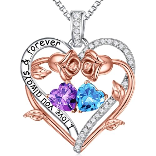 TINGN Valentinstag Geburtstag Geschenk für Sie Frauen - Februar Amethyst März Aquamarin Geburtsstein Halskette Damen Silber 925 Kette Schmuck Jahrestag Geburtstag Geschenke für Sie Mutter Ehefrau von TINGN