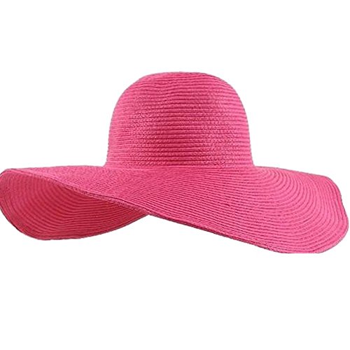 TININNA Damen Frauen Elegant Wide Rand Sonnenhut Strohhut Strandhut Sommerhut Sommer Hut Sonnenhuete Strand Kappe Sandstrand Sonnenhüte hot pink EINWEG Verpackung von TININNA