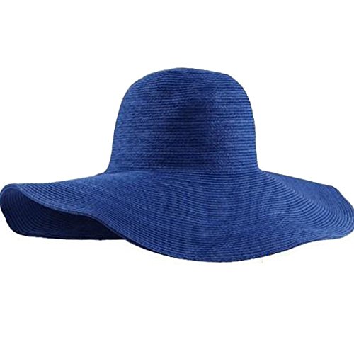 TININNA Damen Frauen Elegant Wide Rand Sonnenhut Strohhut Strandhut Sommerhut Sommer Hut Sonnenhuete Strand Kappe Sandstrand Sonnenhüte tiefes blau EINWEG Verpackung von TININNA