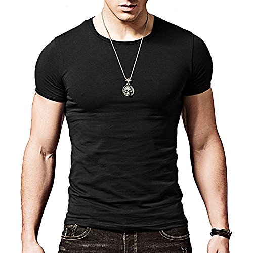 TININNA Herren Basic T-Shirt mit kurzen Ärmeln,Solid Color Short Sleeves Crew Neck Modal Classics T-Shirt Regular Fit fur Männer Herren (Schwarz,M) EINWEG Verpackung von TININNA