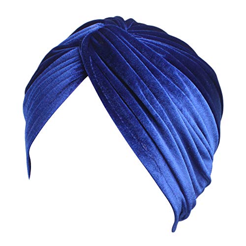 TININNA Samt-Turban-Hut, Muslim, Schal, Mütze, indisch, Turban, Damen, Bandana, Kopfbedeckung, Krebs, Chimio, Mütze, Haarausfall, Schlafmütze, Chemotherapie, Dunkelblau von TININNA