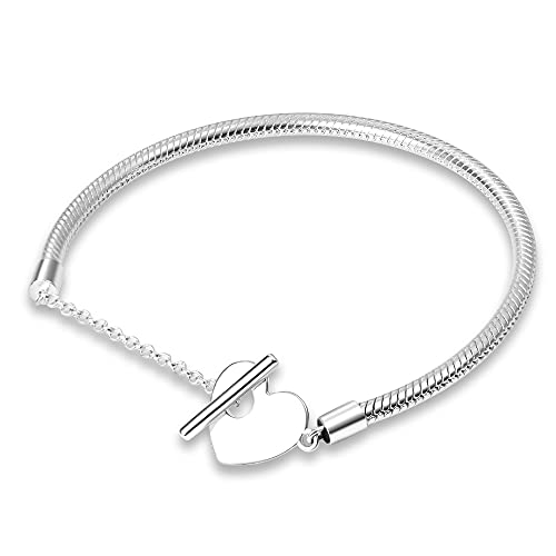 TINSLO Damen Armband 925 Sterling Silber, Armbänder mit Herz Verschluss Moments Schlangen Gliederarmband Armkette Valentinstag Muttertag Geburtstags Weihnachten Geschenk für Frauen Freundin Mama von TINSLO