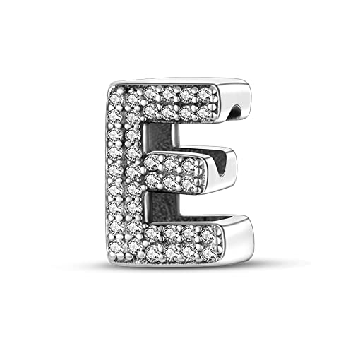 TINSLO Charm Anhänger Damen Buchstabe E für Armband 925 Sterling Silber Charms Beads passend für Pandora Armband und Halskette, Kompatibel mit Europäischen Armbänder für Frauen Mädchen von TINSLO