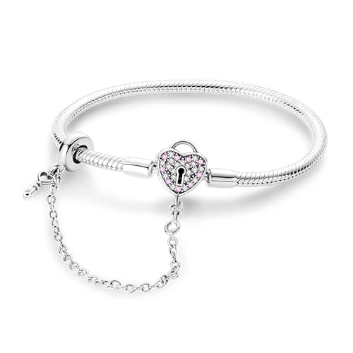 TINSLO Damen Armband 925 Sterling Silber, Armbänder mit Herz Verschluss Moments Schlangen Gliederarmband Armkette Valentinstag Muttertag Geburtstags Weihnachten Geschenk für Frauen Freundin Mama von TINSLO