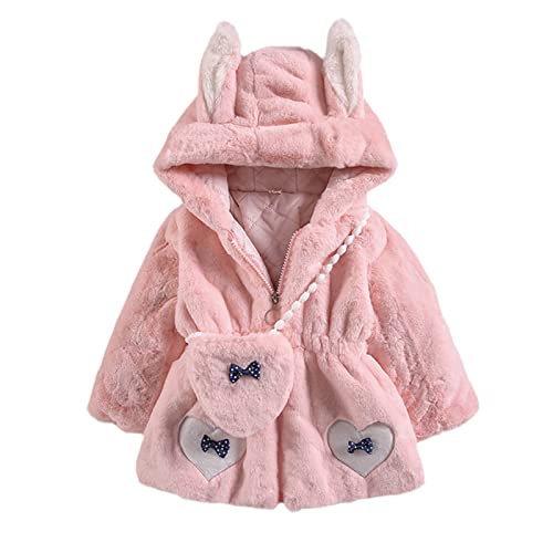 Kinder Mädchen Karikatur Kaninchen Ohr Hoodie Kunstpelzmantel Mäntel aus Baumwolle Langarm Reißverschluss Mäntel Winter Warme Winterjacke Fleecejacke + Tasche 12 monate -5 Jahre (Pink, 4-5 Years) von Toysmith