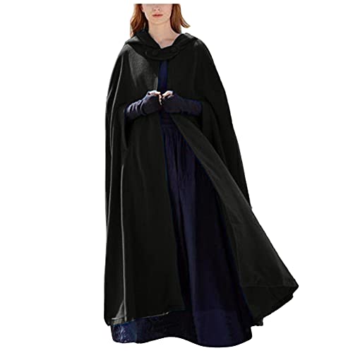 TIREOW Damen Wollmischung Poncho Hochzeit Braut Umhang Mit Kapuze Frauen Winter Kapuzen Wollmantel Mantel Herbst Cape Halloween Weihnachten Kostüm Gothic Punk Mittelalter Hexenmantel (Black, XL) von Toysmith