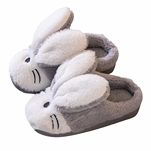 TIREOW Nette Karikatur Hasen Ohren Flauschige Stiefel Pantoffeln Pelzige Schuhe Hausschuhe Für Kinder Kinder Jungen Mädchen Indoor Home Warm Plüsch Baumwolle Tier Hausschuhe (Gray, 32) von Toysmith