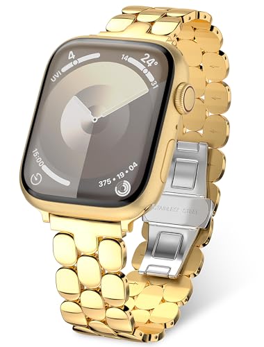 TISIMO Kompatibel mit Apple Watch Armband 45mm 44mm 42mm 41mm 40mm 38mm Damen,Rostfreier Stahl Metall iWatch Armband für iWatch Series SE/SE2/8/7/6/5/4/3/2/1,38mm 40mm 41mm Glänzend Gold von TISIMO