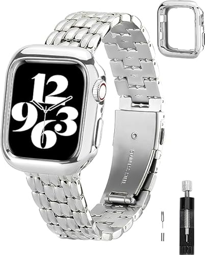 TISIMO Kompatibel mit Apple Watch Armband 45mm 44mm 42mm 41mm 40mm 38mm Damen,Rostfreier Stahl Metall iWatch Armband für iWatch Series SE/SE2/9/8/7/6/5/4/3/2/1,Glänzend Verarbeitet von TISIMO