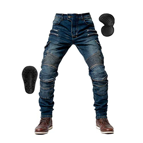 TIUTIU Motorrad-Jeans Für Herren, Mit 4 Abnehmbaren Schutzpolstern, Zu Jeder Jahreszeit Tragbar, Bruchsichere Rennhose Im Casual-Stil, Unisex (Blue,L) von TIUTIU