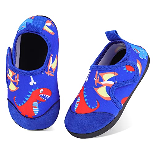 TIZAX Kinder Badeschuhe Jungen Wasserschuhe rutschfeste Sommer Schnelltrocknend Barfusssocken Aquaschuhe für Strand Schwimmbad Dinosaurier Blau 29/30 von TIZAX