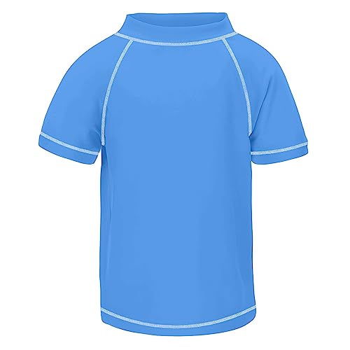 TIZAX Kinder Kurzarm UV Badeshirt Schwimmshirt Rashguard für Jungen Schnelltrocknend Blau 128 von TIZAX