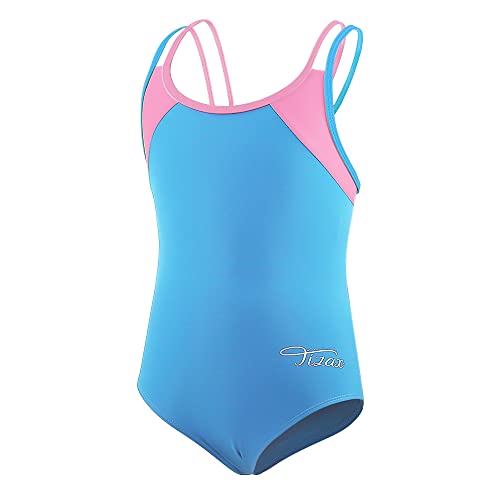 TIZAX Mädchen Einteiliger Badeanzug Zurück überqueren Multi Straps Kinder Bademode UPF 50+ Schnell Trocknen Strand Bikini Badebekleidung Blau 14 Jahre 158/164 von TIZAX