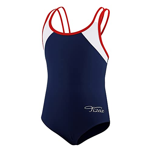 TIZAX Mädchen Einteiliger Badeanzug Zurück überqueren Multi Straps Kinder Bademode UPF 50+ Schnell Trocknen Strand Bikini Badebekleidung Marineblau 12 Jahre 146/152 von TIZAX