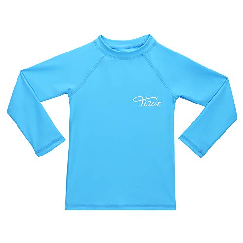 TIZAX Mädchen Langarm UV Badeshirt Kinder Sonnenschutz Schnelltrocknend Schwimmshirt Badebekleidung Rashguard Blau 11-12 Jahre von TIZAX