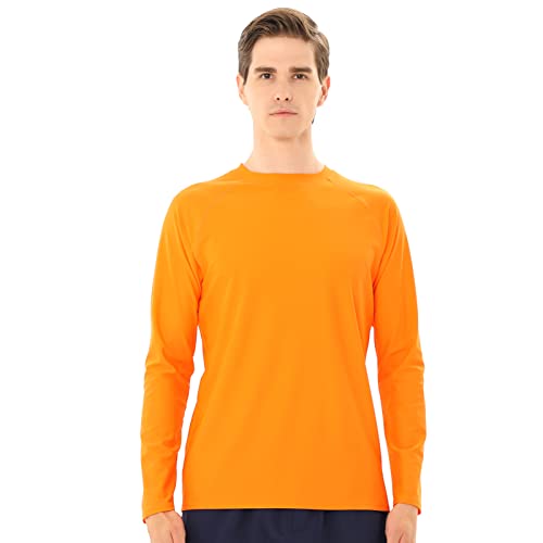 TIZAX UV Badeshirt Herren Langarm Schwimmshirt Rash Guard Shirt Männer UPF50+ Sonnenschutz Wassersport T-Shirt Schnelltrocknend Orange XL von TIZAX