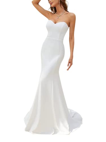 TJwanlifu Damen ärmelloses Meerjungfrau Brautkleid Brautkleid, weiß, 40 TJwanlifu Damen ärmelloses Meerjungfrau Brautkleid Brautkleid, weiß, 40 von TJwanlifu