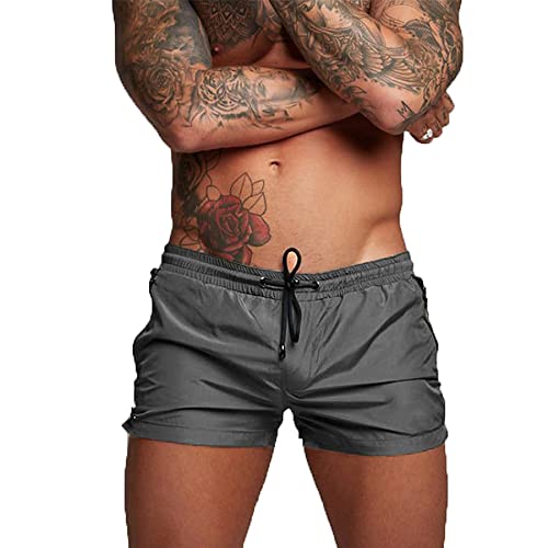 TMEOG Badeshorts für Herren, Badehosen Kurz Badehose Männer Schwimmhose Boxer Badepants Wassersport Kurze Hose Schnelltrocknend Schwimmshorts mit Reissverschluss(Grau) von TMEOG