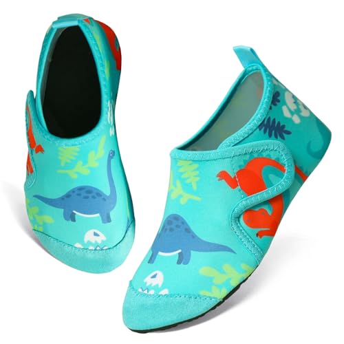 TMEOG Badeschuhe Kinder Wasserschuhe Kleinkind Schwimmschuhe Strandschuhe rutschfeste Aquaschuhe mit Klettverschluss Wattschuhe Meerschuhe Barfussschuhe für Jungen Mädchen(32/33 EU,Dinosaurier) von TMEOG