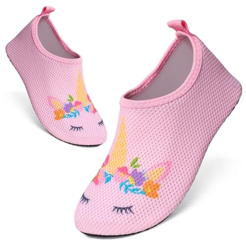 TMEOG Badeschuhe Kinder Wasserschuhe Schwimmschuhe Kleinkind Strandschuhe Aquaschuhe rutschfeste Wattschuhe Meerschuhe Barfussschuhe für Jungen Mädchen(28/29 EU,UC-Rosa) von TMEOG