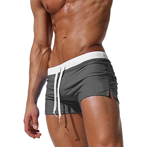 TMEOG Badeshorts für Herren Badehose Kurz Badehosen Männer Eng Schwimmhose Boxer Badepants Wassersport Kurze Hose Schnelltrocknende Strandshorts mit Reissverschluss (Grau, S) von TMEOG