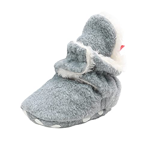 TMEOG Unisex-Baby Neugeborenes Fleece Booties Bio Baumwoll-Futter und rutschfeste Greifer Winterschuhe (A_Hellgrau, 0_Months) von TMEOG