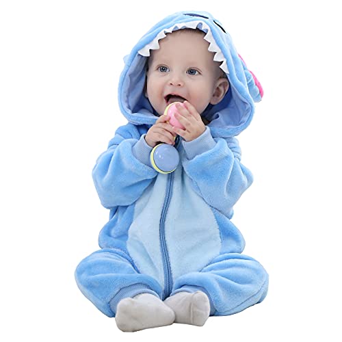 TMEOG Unisex Baby Romper Cute Warm Hase Stich Tier Lange Ärmel Reißverschluss Verdickte Fleece Herbst-Winter Kinderkleidung (100 cm (18-24 Monate), Stich) von TMEOG