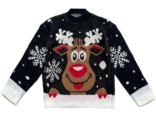 TMK Weihnachtspullover Elch Unisex für Damen Herren Jungen und Kinder warm weich (Artikelnummer 8088), Schwarz , 4 Jahre von TMK