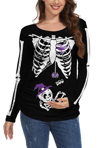 TMSD Damen Halloween Umstandsshirt Skelett Baby Schwangerschaft Shirt, Lila Herz, Groß TMSD Damen Halloween Umstandsshirt Skelett Baby Schwangerschaft Shirt, Lila Herz, Groß von TMSD