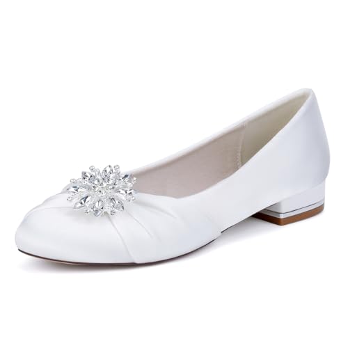 TNMIUH Damen-Hochzeitsschuhe Satin Runde Zehenpartie Flache Brautschuhe, Hineinschlüpfen 2.5 cm Niedriger Absatz Strass Elegante Kleid Schuhe, Für Hochzeit, Brautjungfer, Party,Weiß,35 EU TNMIUH Damen-Hochzeitsschuhe Satin Runde Zehenpartie Flache Brautschuhe, Hineinschlüpfen 2.5 cm Niedriger Absatz Strass Elegante Kleid Schuhe, Für Hochzeit, Brautjungfer, Party,Weiß,35 EU von TNMIUH