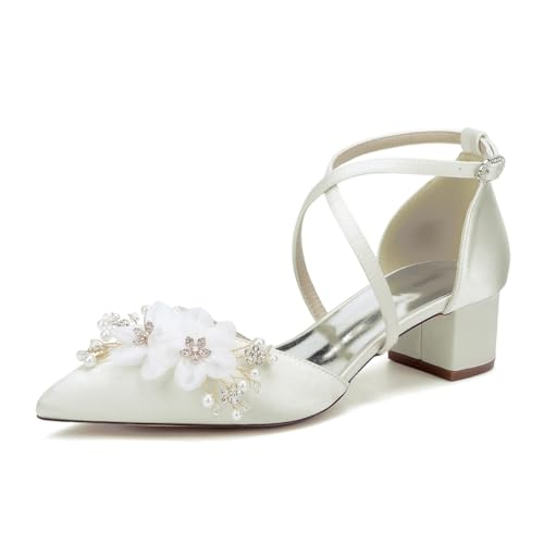 TNMIUH Elegante Brautschuhe, Satin Weiß, Spitze Pumps mit Blumenverzierung, 4.5cm Blockabsatz, Knöchelriemen Elfenbein Damen Hochzeits Schuhe Bequem,Elfenbein,36 EU TNMIUH Elegante Brautschuhe, Satin Weiß, Spitze Pumps mit Blumenverzierung, 4.5cm Blockabsatz, Knöchelriemen Elfenbein Damen Hochzeits Schuhe Bequem,Elfenbein,36 EU von TNMIUH