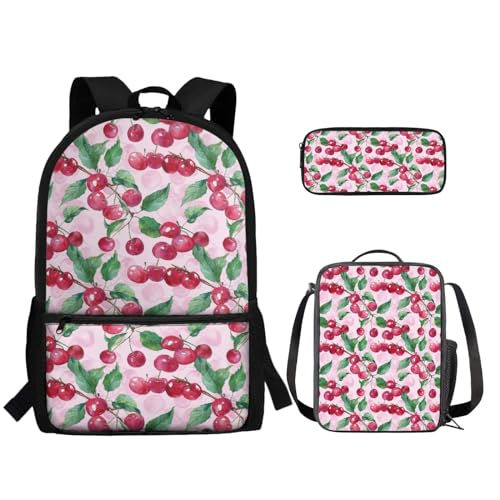 TOADDMOS 3-teiliger Rucksack für Jungen und Mädchen, mit Lunch-Tasche, Federmäppchen, cherry, Rucksack, Rucksäcke von TOADDMOS