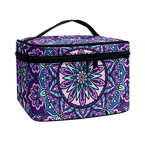 TOADDMOS Modischer Druck, Reise-Make-up-Tasche, große Kapazität, Kosmetiktasche, multifunktional, Make-up-Organizer-Tasche für Frauen und Mädchen, Mandala in Lila von TOADDMOS