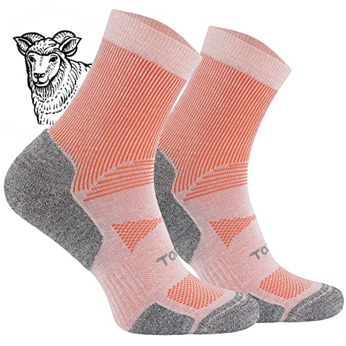 TODO BP Kurz Wandersocken Sommer Herren und Damen - Wolle Trekking Socken Atmungsaktiv, Anti Blasen, Belüftung (Kurz Coral, 35-38) von TODO