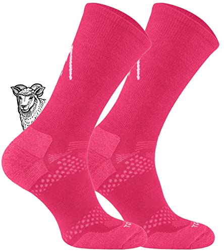 TODO BP LIGHT Dünn Merino Wandersocken Herren, Damen, Kinder -Trekking-Socken, Atmungsaktiv, 34% Merinowolle Blend Funktionssocken, Outdoor (27-30, Fuchsie) von TODO