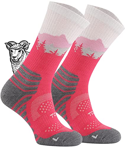 TODO BP LIGHT Dünn Merino Wandersocken für Herren, Damen,Trekking-Socken, Atmungsaktiv, 55% Merinowolle Blend Funktionssocken, Outdoor (Falcon Fuchsie, 35-38) von TODO