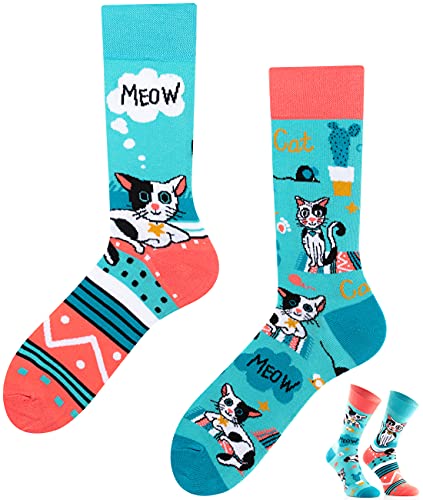 TODO Colours Lustige Socken mit Motiv - mehrfarbige, bunte, Verrückte für Herren und Damen (35-38, Cats Life) von TODO