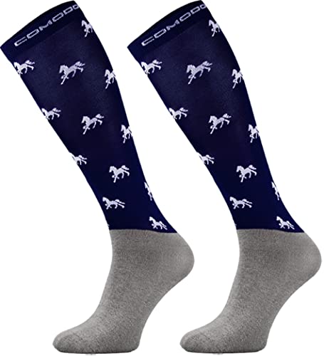 TODO Comodo Reitsocken Modern STPJM | Dünn Atmungsaktiv Reitstrümpfe Damen Herren Kinder Reiter Kniestrümpfe (STPJM - HORSES 03, 39-42) von TODO