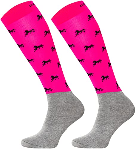 TODO Comodo Reitsocken Modern STPJM | Dünn Atmungsaktiv Reitstrümpfe Damen Herren Kinder Reiter Kniestrümpfe (STPJM - HORSES 05, 31-34) von TODO