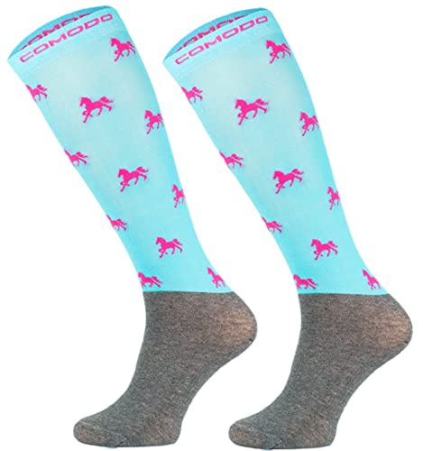 TODO Comodo Reitsocken Modern STPJM | Dünn Atmungsaktiv Reitstrümpfe Damen Herren Kinder Reiter Kniestrümpfe (STPJM - Horses 06, 35-38) von TODO