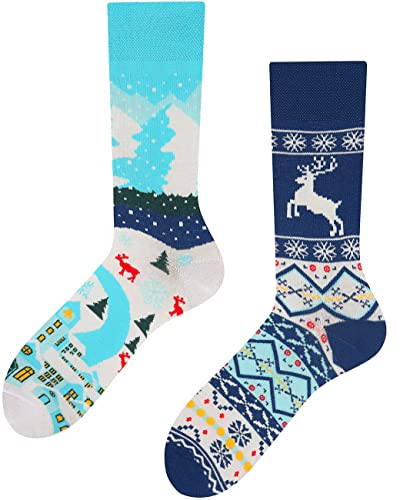 TODO Lustige Socken Damen und Herren, Coole Socken mit Motiv - Bunte, Mehrfarbige, Verrückte (39-42, Land of Snow) von TODO