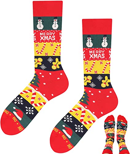 TODO Lustige Socken Damen und Herren, Coole Socken mit Motiv - Bunte, Mehrfarbige, Verrückte (39-42, Merry Xmas) von TODO