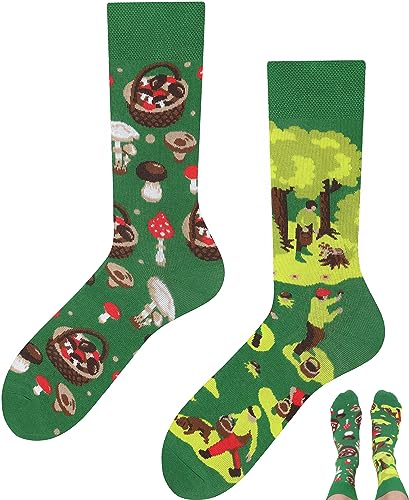 TODO Lustige Socken Damen und Herren, Coole Socken mit Motiv - Bunte, Mehrfarbige, Verrückte (39-42, Pilzsammler) von TODO