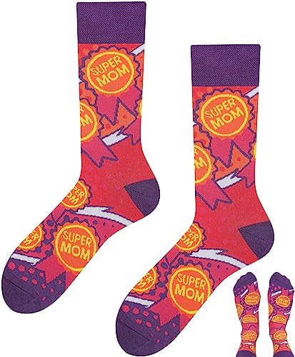 TODO Lustige Socken Damen und Herren, Coole Socken mit Motiv - Bunte, Mehrfarbige, Verrückte (39-42, Super Mom) von TODO