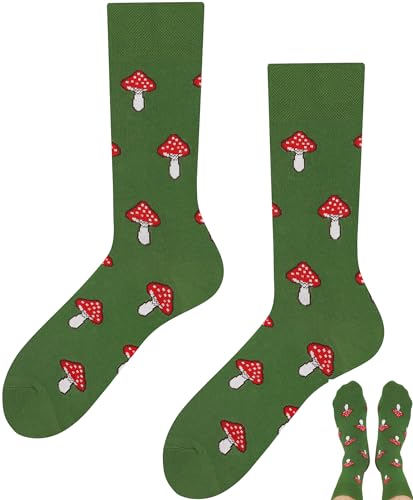 TODO Roter Fliegenpilz Socken Damen und Pilze Socken Herren, Coole Socken mit Motiv - Lustige Fliegenpilz Socken 35-38 von TODO