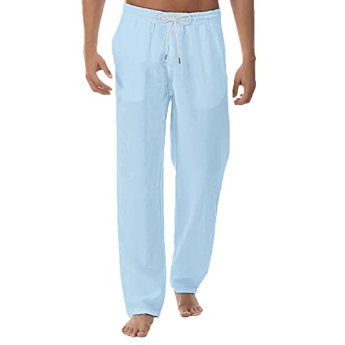 Jogginghose Herren Dünne Hohe Taille Atmungsaktiv Leinenhose Regular Business Lang Sommer Herren Trainingshose Laufen Halloween Yogahose Baggy Hose Herren Hellblau M von TOFOTL