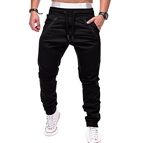 TOFOTL Baggy Jeans Herren Regular Stretch Atmungsaktiv Freizeithose Business Mittelalter Stoffhose Ski Outfit Herren Mit Taschen Halloween Winter Kochhose Herren Herren Oktoberfest Outfit Schwarz M von TOFOTL