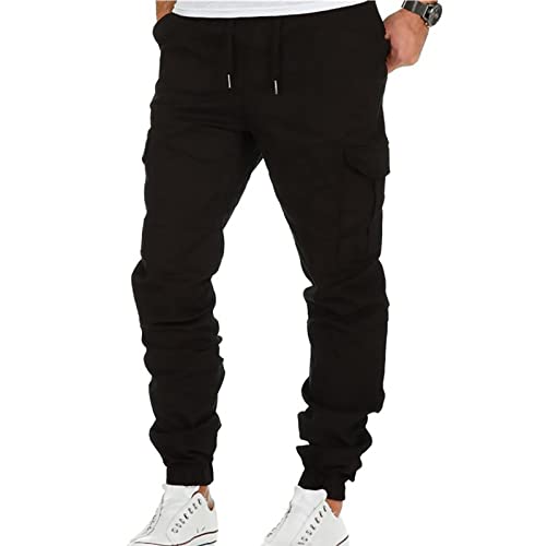 TOFOTL Chino Hose Herren Stretch Mit Gummizug Baggy Freizeithose Chino Gym Sporthose Outdoor Hosen Cargo Halloween Winter Sweatpants Herren Cargo Pants Schwarz L von TOFOTL