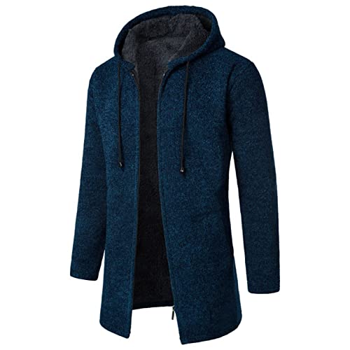 TOFOTL Herren Winterjacke mit Kapuze Einfarbig Plüsch Baggy Retro Kostüm Strickjacke Cosplay Casual Herbst Laufjacke Herren Weihnachten Atmungsaktiv Clothes Kapuzenpullover Marine 4XL von TOFOTL